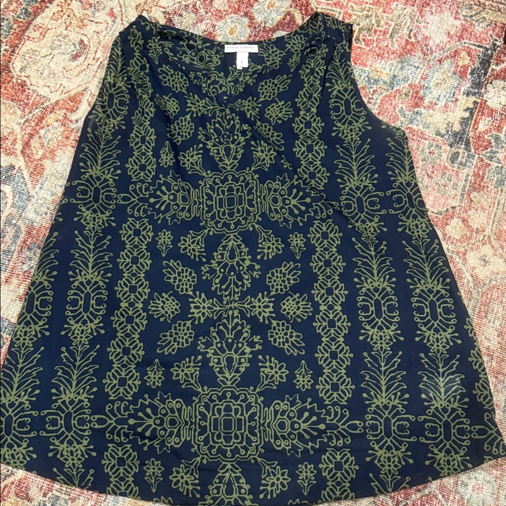 Liz Lange Navy and Olive Patterned Blouse